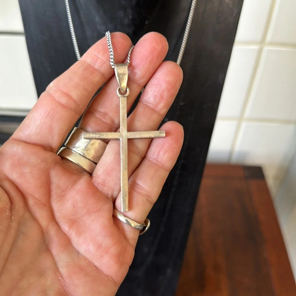 Sterling silver modern large cross on sterling chain unisex 925 - Picture 4 of 10